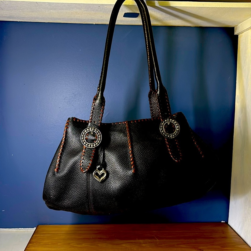 Like new Vintage Brighton black pebble leather brown laced shoulder purse